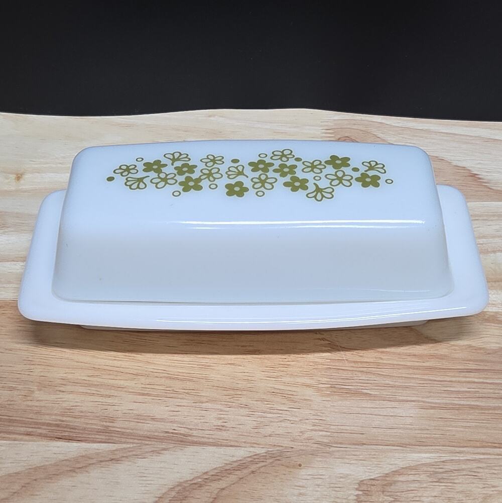 Pyrex Spring Blossom Butter Dish Covered Stick Crazy Daisy 2pc Vintage USA